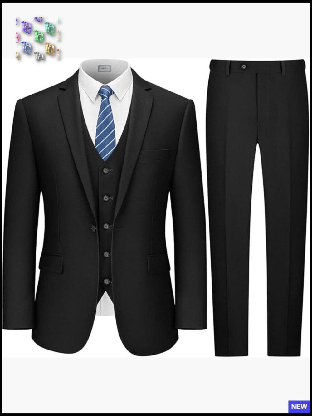 Slim Fit Three Piece Suit Classic Elegant Tuxedo Set Jacket Vest Pants Tie
